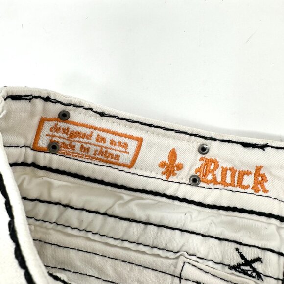 Rock Revival White Jen Demin Shorts sz S 27 Women Black Rhinestone Designs - Picture 3 of 16